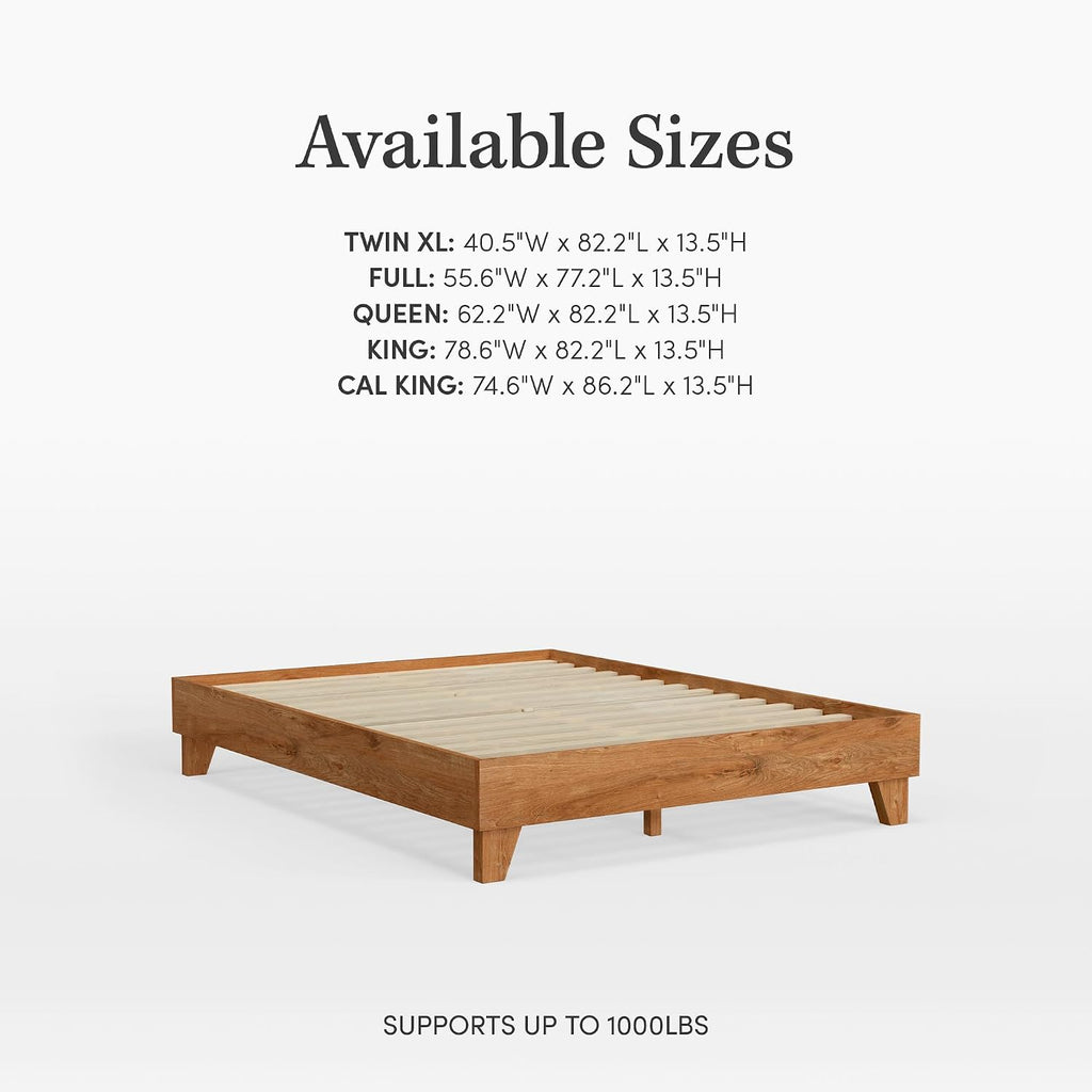 eLuxurySupply Wooden Platform Bed Frame Queen Size, Almond - Low Profile, No Box Spring Needed, Easy Assembly, Wooden Modern Minimalist Style
