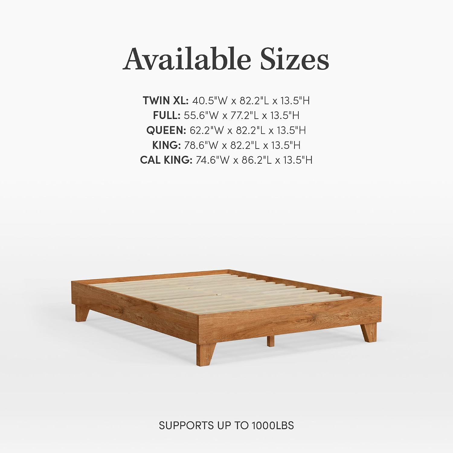 eLuxurySupply Wooden Platform Bed Frame Queen Size, Almond - Low Profile, No Box Spring Needed, Easy Assembly, Wooden Modern Minimalist Style