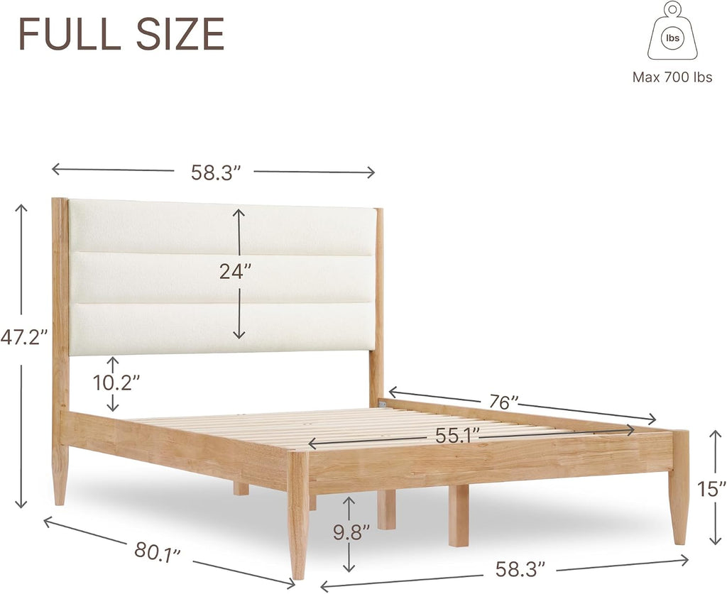 KISLOT Wood Bed Frame with Headboard Upholstered Platform Mattress Foundation,Strong Wooden Slat Support,No Box Spring Needed