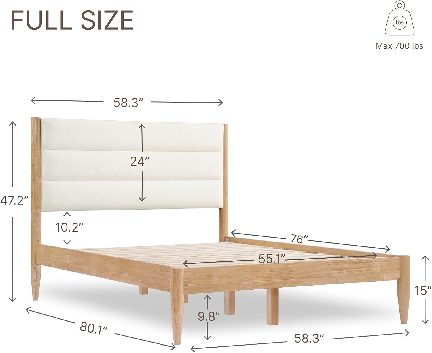 KISLOT Wood Bed Frame with Headboard Upholstered Platform Mattress Foundation,Strong Wooden Slat Support,No Box Spring Needed