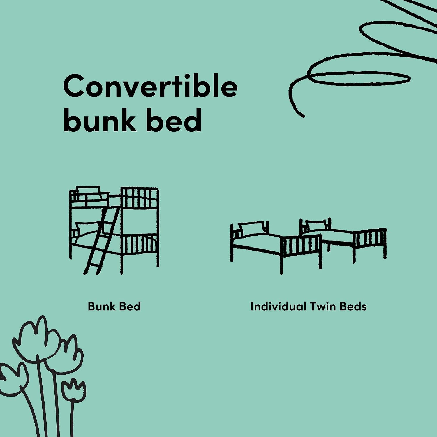 Storkcraft Long Horn Twin-Over-Twin Bunk Bed (Olive) - GREENGUARD Gold Certified, Converts to Two Twin Beds, Wood Bunk Bed for Kids Bedroom