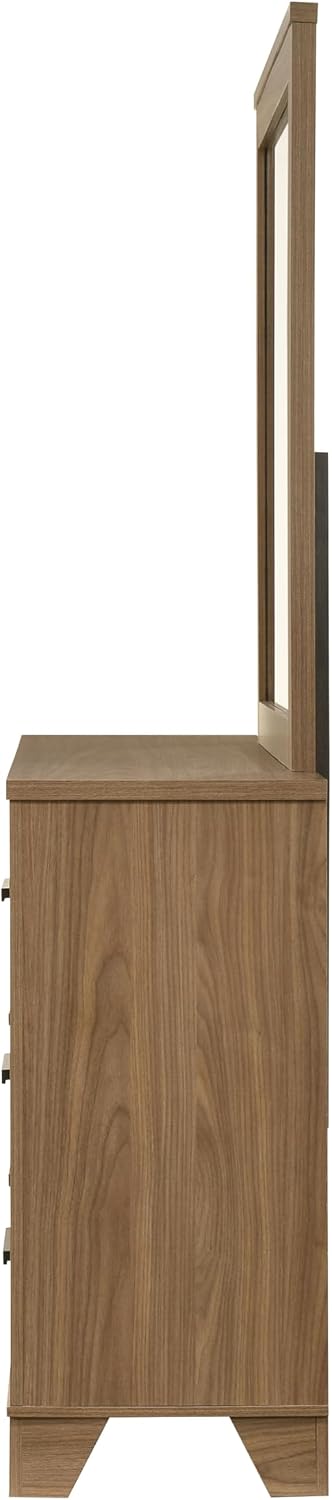 Furniture of America Nomal Modern Solid Wood 5-Piece Bedroom Set with Recessed Panel Headboard Bed, Metal Center Glide on Nightstands and Dresser with Mirror, Box Spring Needed, Queen, Chestnut Brown