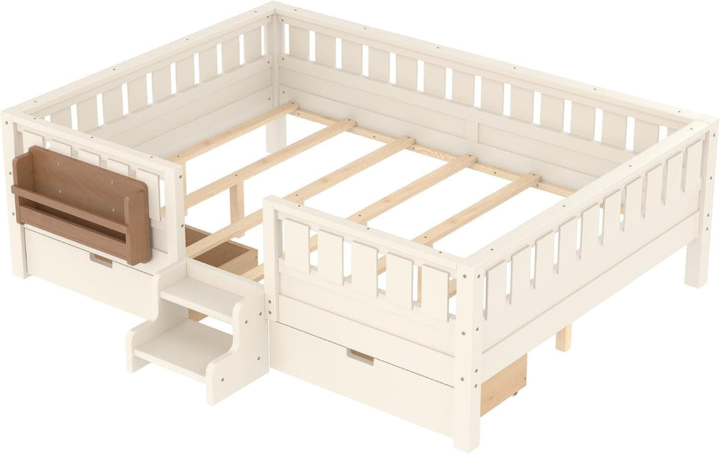 Bellemave Queen Size Bed with Slats and Stairs