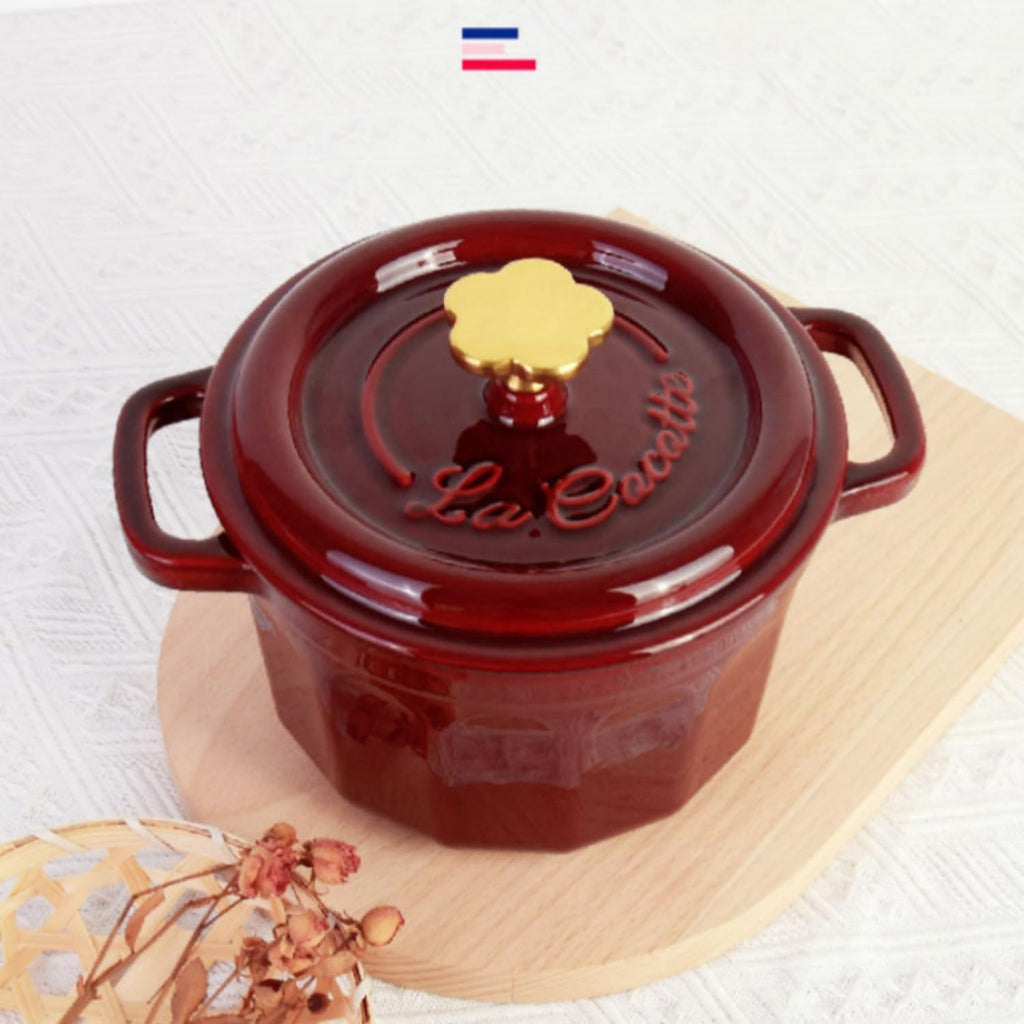 2QT Cast Iron Dutch Oven, Enamel Coated Cookware Pot with Star Knob for Home Baking, Braiser, Cooking, Red (2 Quart)