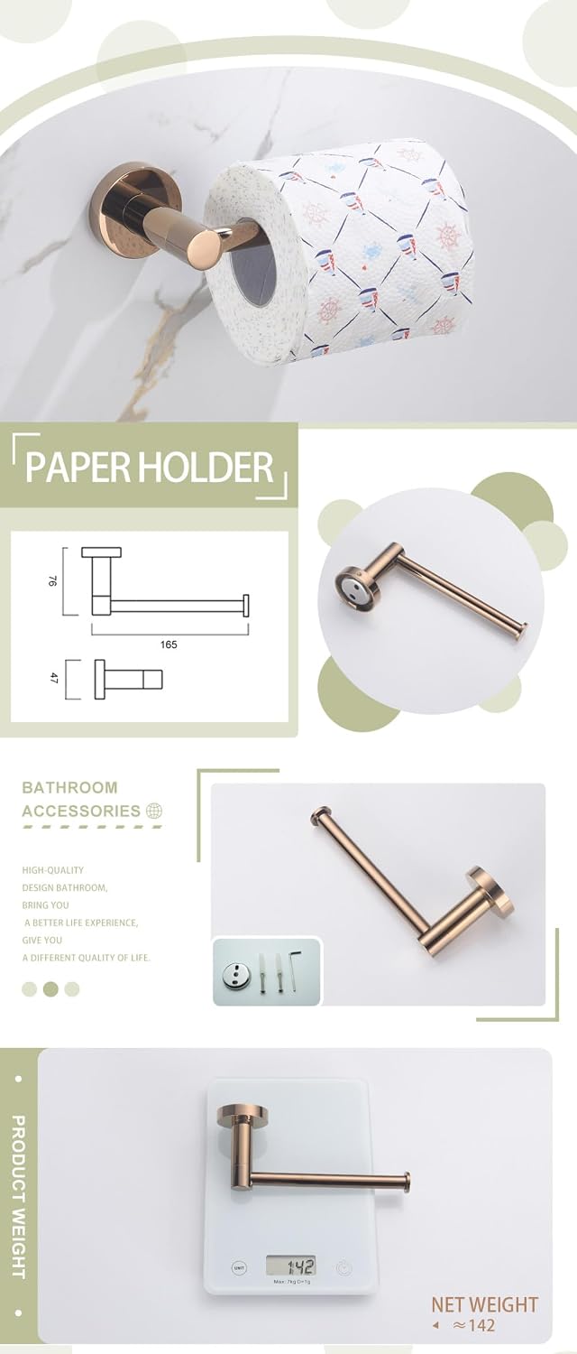 Rose Gold Bathroom Accessories 304 Stainless Steel Towel Rack Toilet Roll Paper Tissue Holder Double Cup Towel Bar Hooks,2 PCS Paper Holders