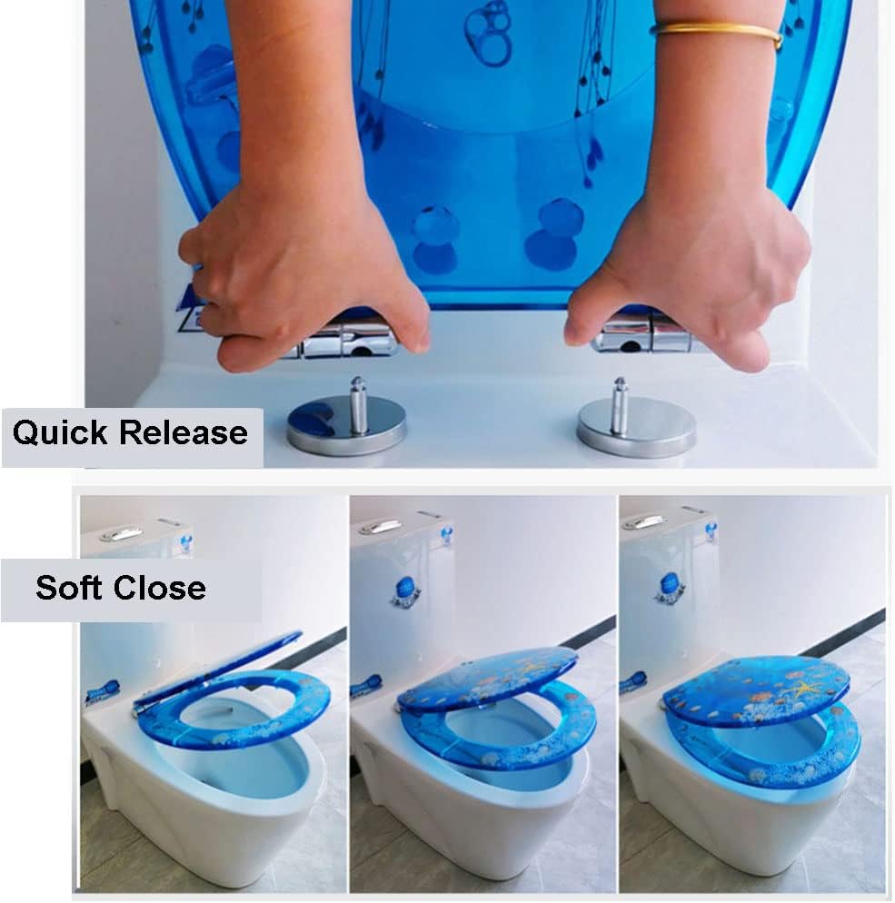 Toilet Seat Resin Toilet Seat 14.2' X 16.53' Heavy Duty Toilet Seat Soft Close, Quick Release Round Toilet Seat Slow Close with Stainless Steel Strong Hinges (One Color E)