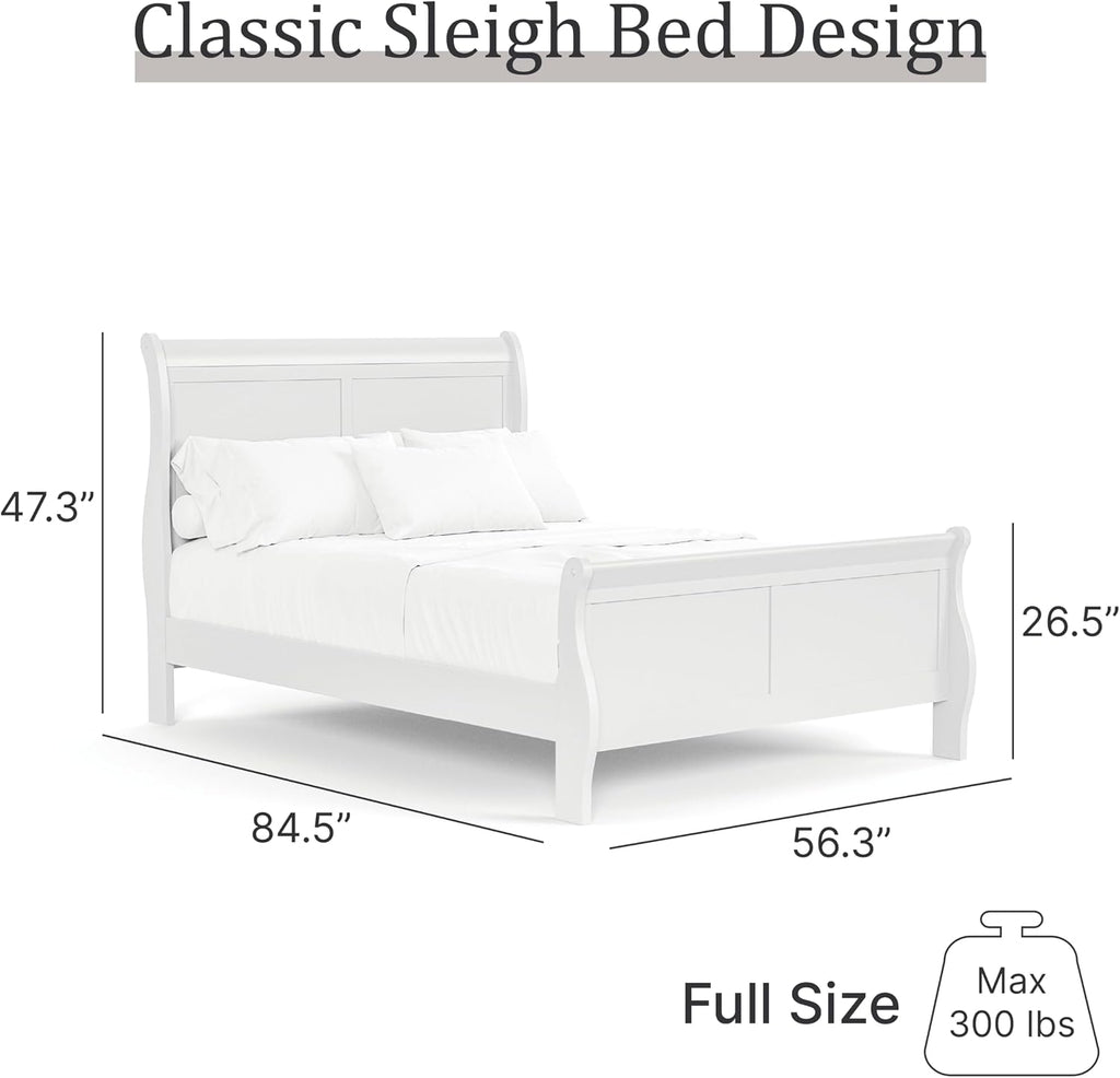 Furniture of America Louis Philippe Traditional Wood Bed Frame with Headboard and Footboard, Elegant Sleigh Design Bedframe for Bedroom, Guest Room, Easy Assembly, Box Spring Required, Full, White