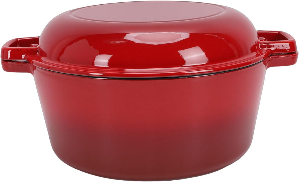 AYNEFY AYNEFY Cast Iron Braiser Pot 5QT Cast Iron Oven 2 in 1 Round Pot for Home Kitchen Braising Stewing Frying Baking Simmering Uniform Heat Distribution Kitchen Tools
