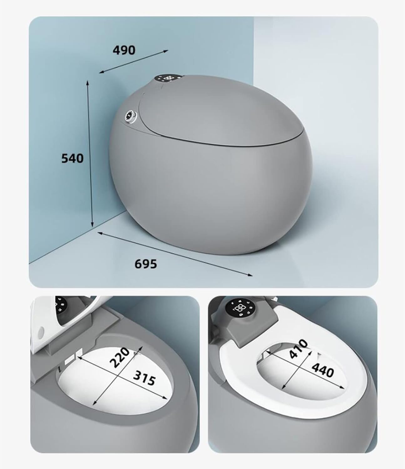 Smart Voice Toilet, One Piece Egg Bidet Toilet Seat, Ceramic Toilet With Heated Built-in Tank Design, Auto Smart Toilet With Warm Water Sprayer & Dryer (Orange 300mm) (Light Beige 400mm)