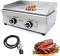 INTBUYING 2 Burners Commercial Flat Top Grill Gas Griddle with Low Pressure Valve 2800Pa Non-Stick Plate Flat Adjustable Temperature for Home Party Camping