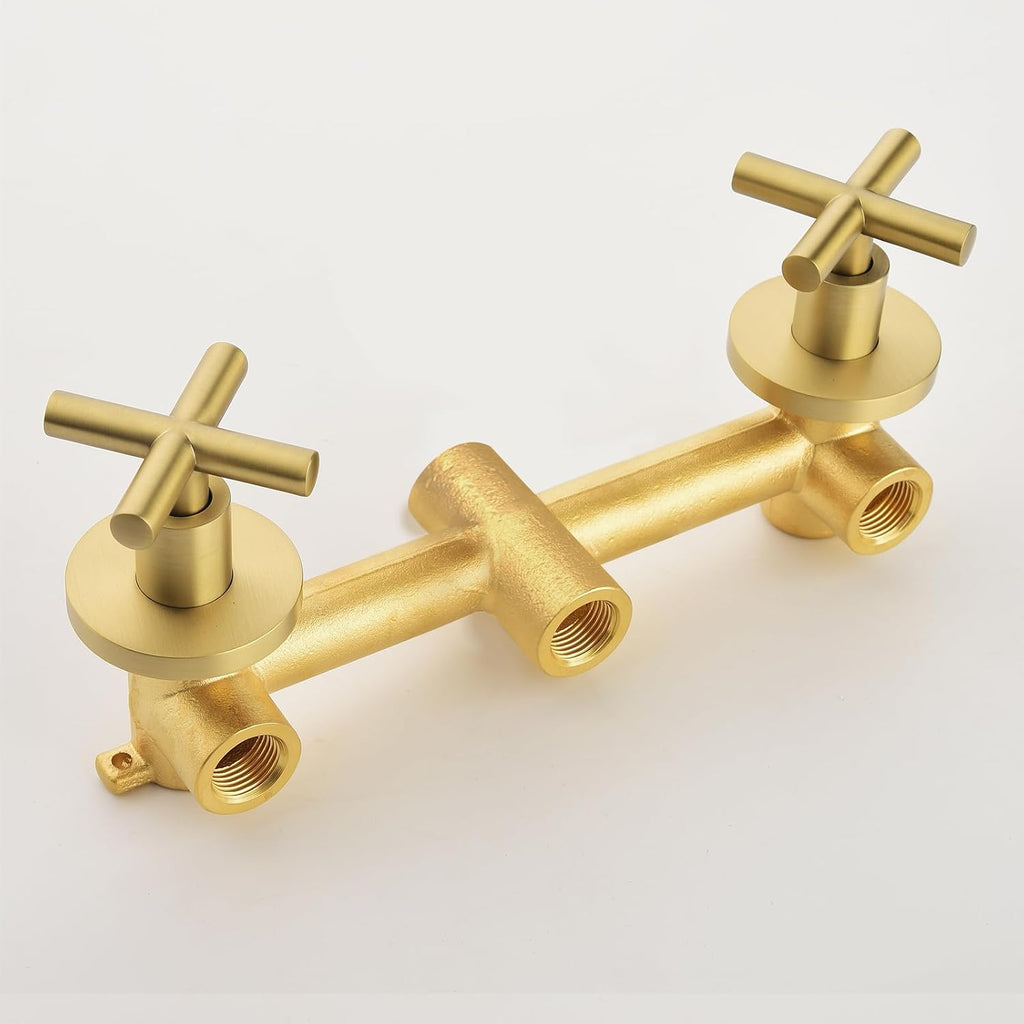 2 Handles Shower Faucet Set with Tub Spout Bathtub Shower Faucet Combo Set Shower System Complete Tub and Shower Trim Kit Brushed Gold Wall Mounted Shower Fixtures