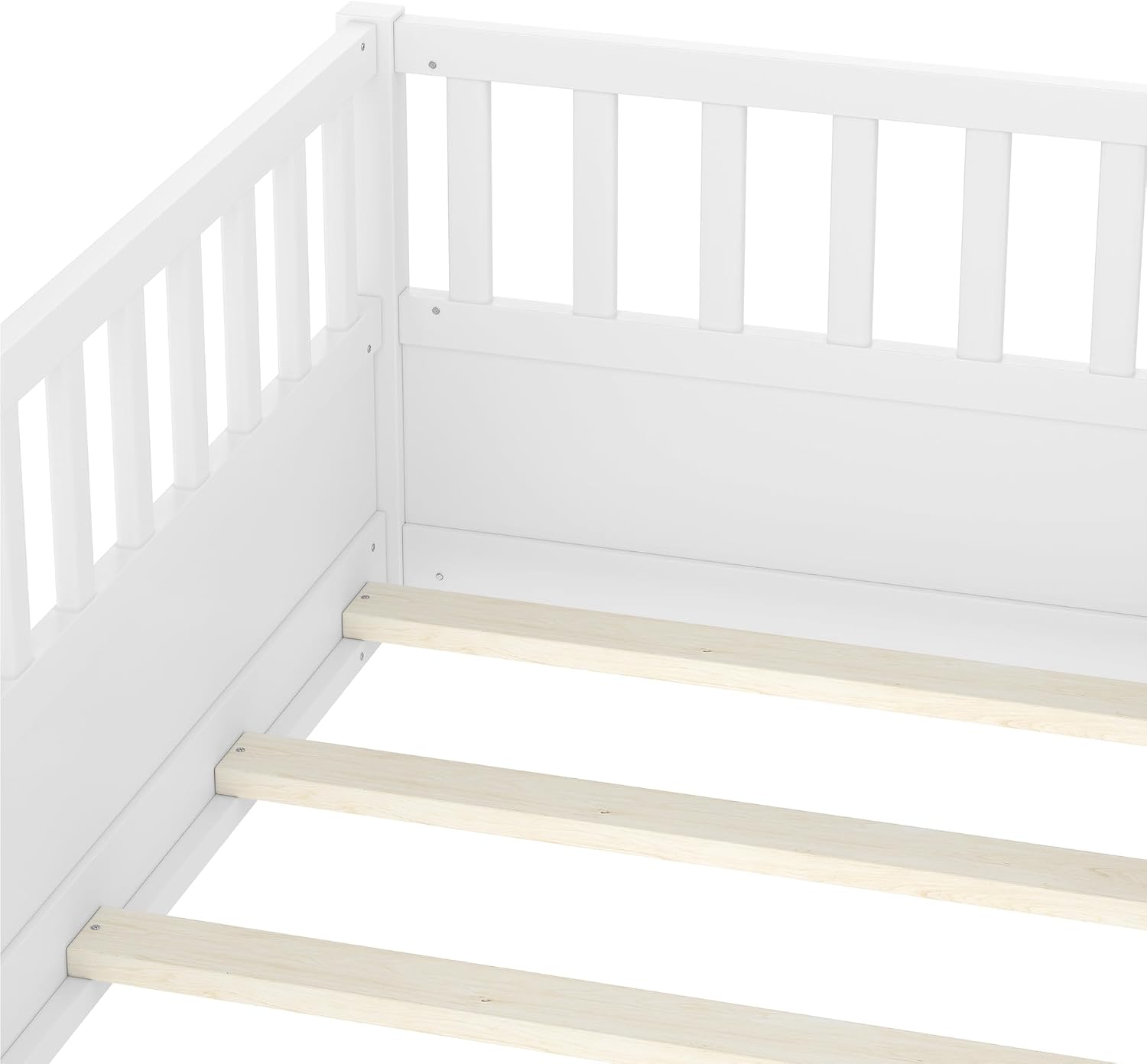 Bellemave Twin Size Montessori Floor Bed with Fence, Easy Assemble Montessori Beds for Kids, Girls, Boys, White