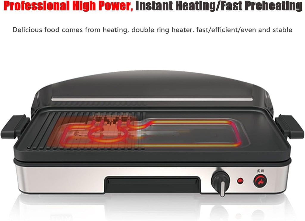 Electric Griddle Commercial Counter Top Half Flat Hotplate, 1750W Electric Flat Top Grill, Stainless Steel Electric Countertop Griddle W/Drip Hole, 110~240V Countertop Griddle for Pancake