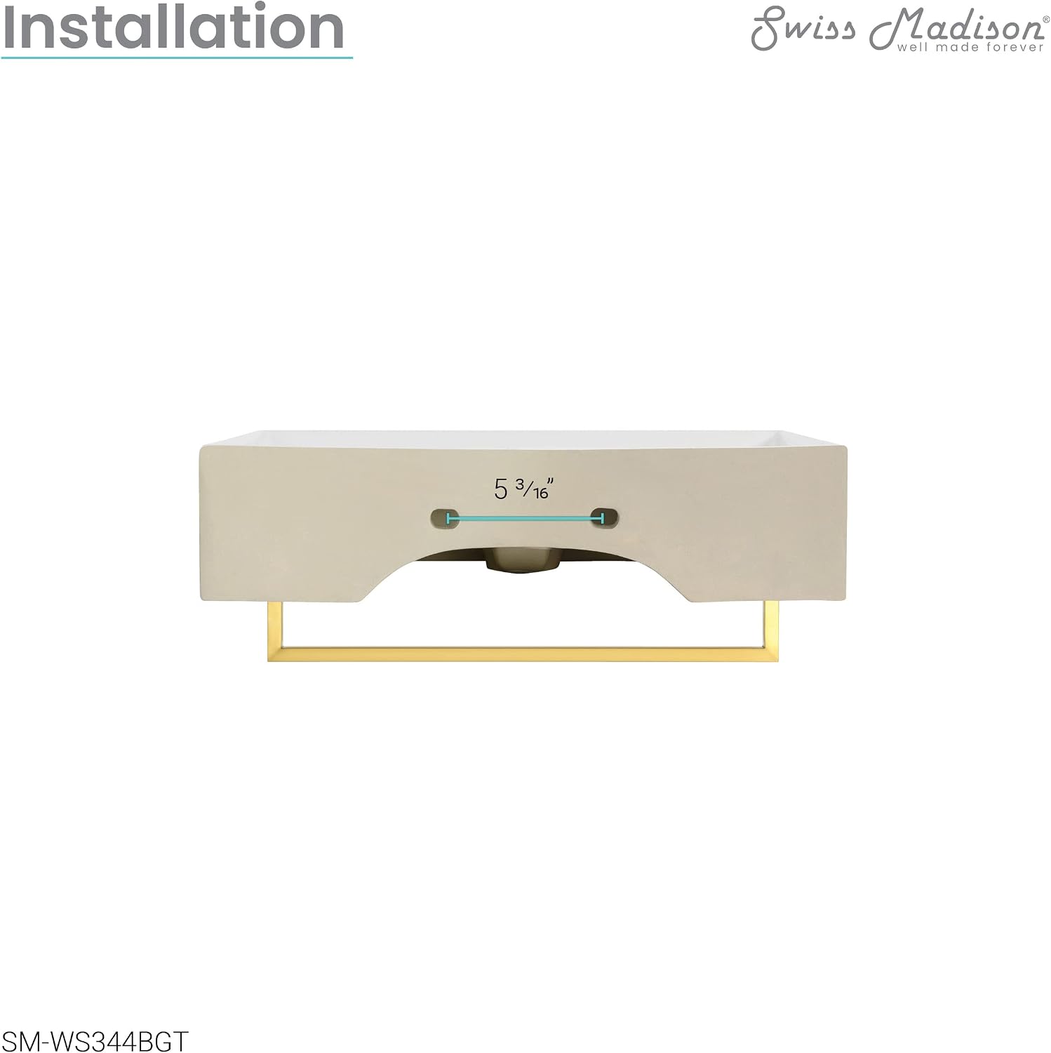 Claire 22' Wall-Mount Bathroom Sink with Brushed Gold Towel Bar