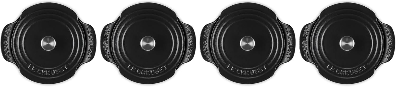 Le Creuset Enameled Cast Iron Gourmand Collection Set of 4 Mini Round Braiser, .3 qt., Matte Black w/Stainless Steel Knob