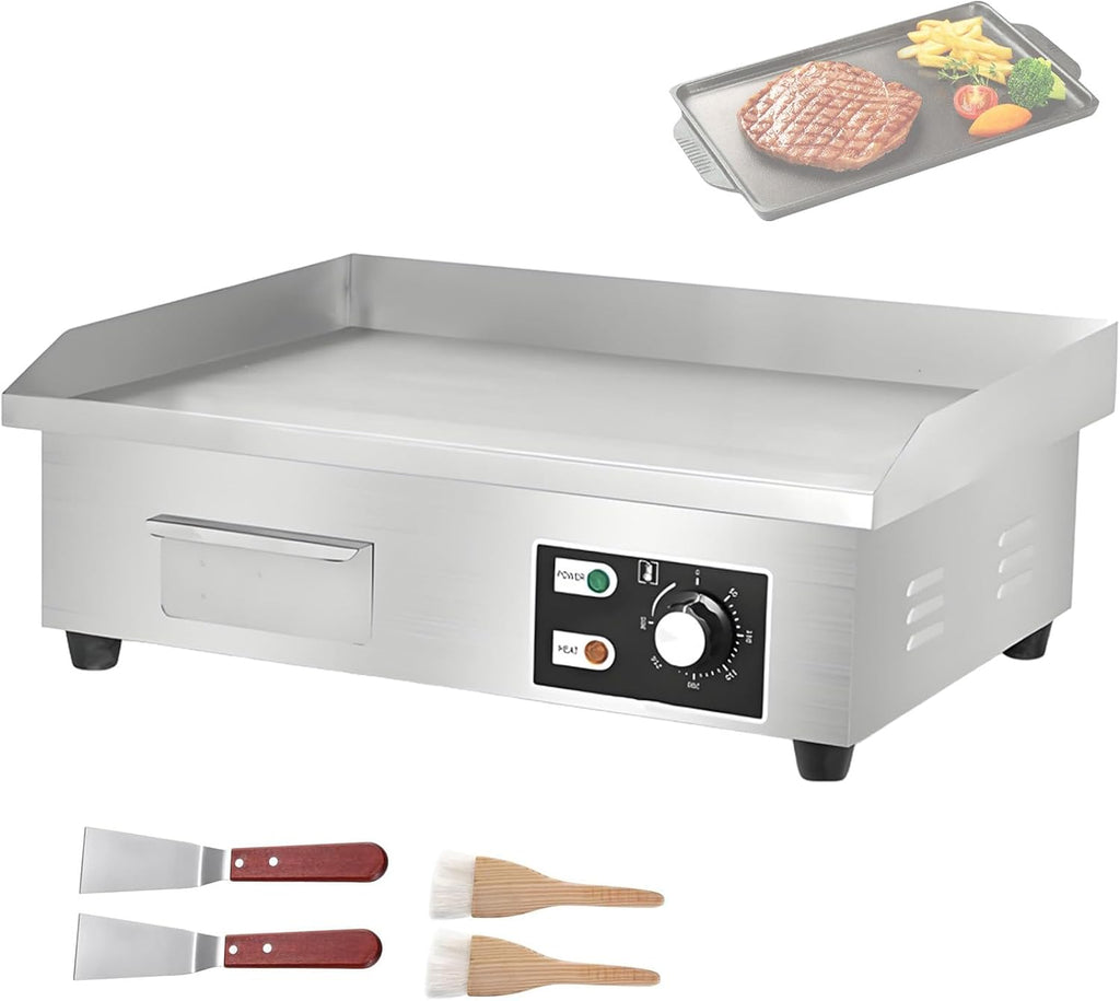 Electric Kitchen Griddle, Flat Top Grill for Countertop, 3000 W, Stainless Steel Countertop Electric Griddle Nonstick, 8mm thick iron plate, for Indoor and Restaurant 45 * 40 * 21CM