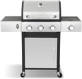 Gas Grill with Side Burner, 3-Burner Propane Grill with Porcelain-Enameled Cast Iron Grates and Double-Wall Insulated Lid, 39,000 BTU BBQ Grill with Wheels for Outdoor Cooking