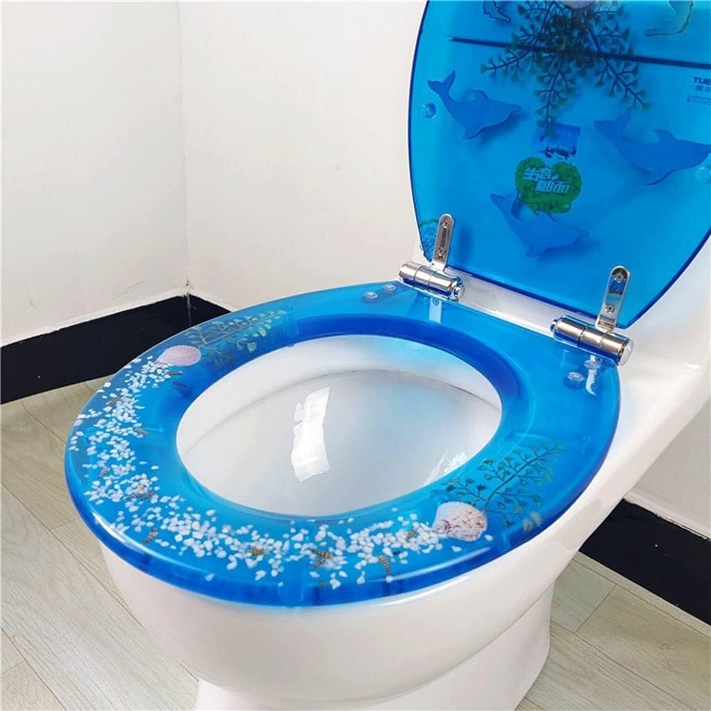 Colorful Round Resin Toilet Seat With Chrome Hinges, Slow Close Quiet Closing, Easy Install Fits Most Standard Toilets