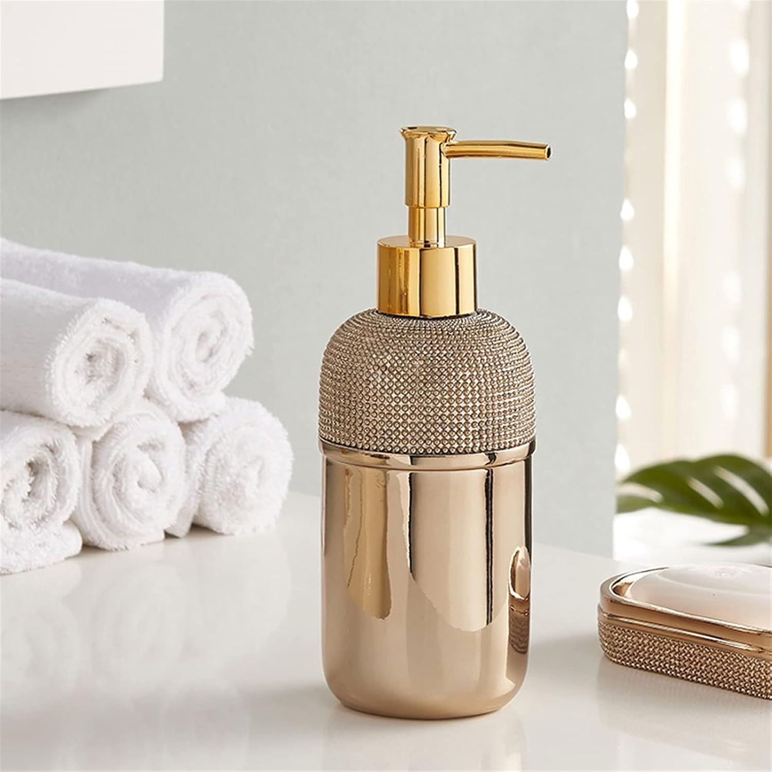 Soap Dispenser Gold Bathroom Accessories Set 6 Piece Resin Bath Accessory Sets Complete Soap Dispenser Toothbrush Holders Tumbler Soap Dish and Ceramic Tray Liquid Dispenser for Bathroom(Silver)