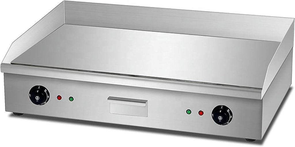 5000W Commercial Flat Top Electric Griddle – Dual Temperature Control, Stainless Steel Teppanyaki Countertop Grill, Adjustable Temp 50°C-300°C, with Grease Tray