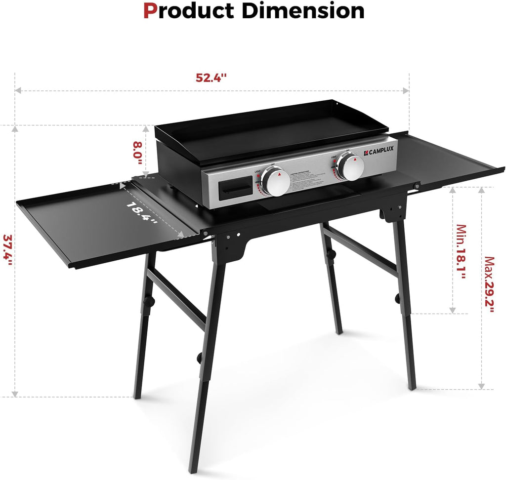 CAMPLUX 23' Propane Tabletop Griddle Grill 2-in-1 Bundle with Foldable Adjustable Griddle Stand, 19,000 BTU Non-Stick Flat Top for Camping, RV & Tailgating