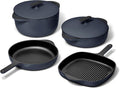 Caraway 8-Piece Enameled Cast Iron Set - 10.5' Skillet, Grill Pan, 3.5 qt Braiser Pan, 6.5 qt Dutch Oven with Lid and Organizers - Non-Toxic 3-Layer Enamel Coating - No Seasoning Required - Dark Navy