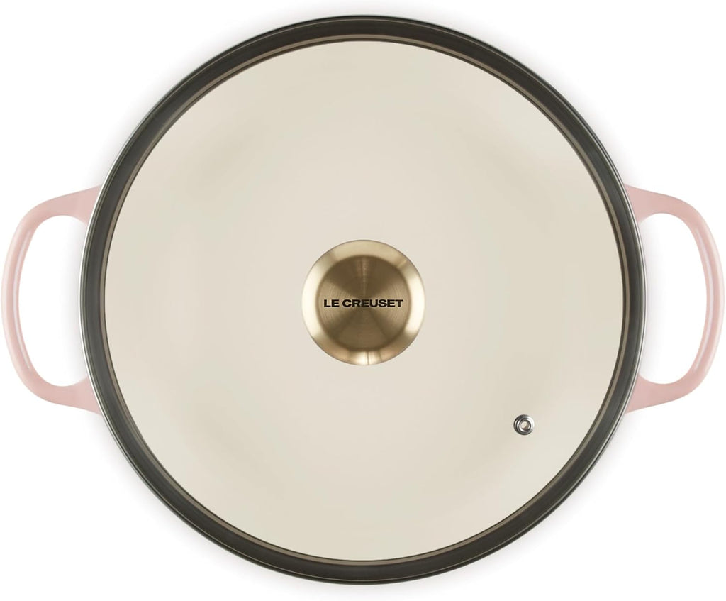 Le Creuset Enameled Cast Iron Signature Round Braiser with Glass Lid, 2.25 qt., Peche with Light Gold Knob