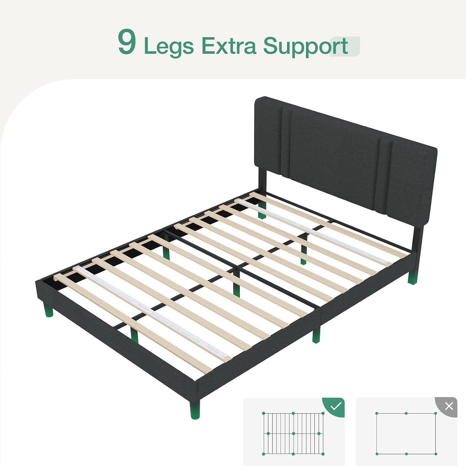 Novilla Full Size Bed Frame with Adjustable Headboard Platform Full Bed Frame with Linen Fabric Upholstered Headboard, No Box Spring Needed, Wooden Slats Support, Easy Assembly, Dark Grey
