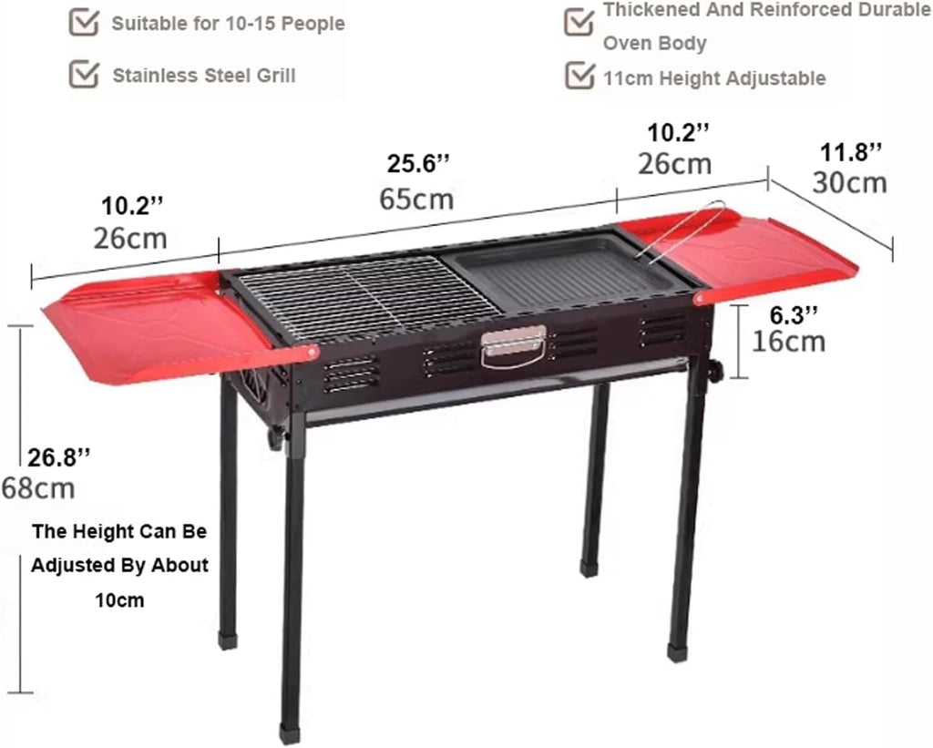 Portable Barbecue Grill with Side Table Outdoor Folding BBQ Grill and Griddle Combo Stainless Steel Charcoal Grill for Camping Picnic Patio