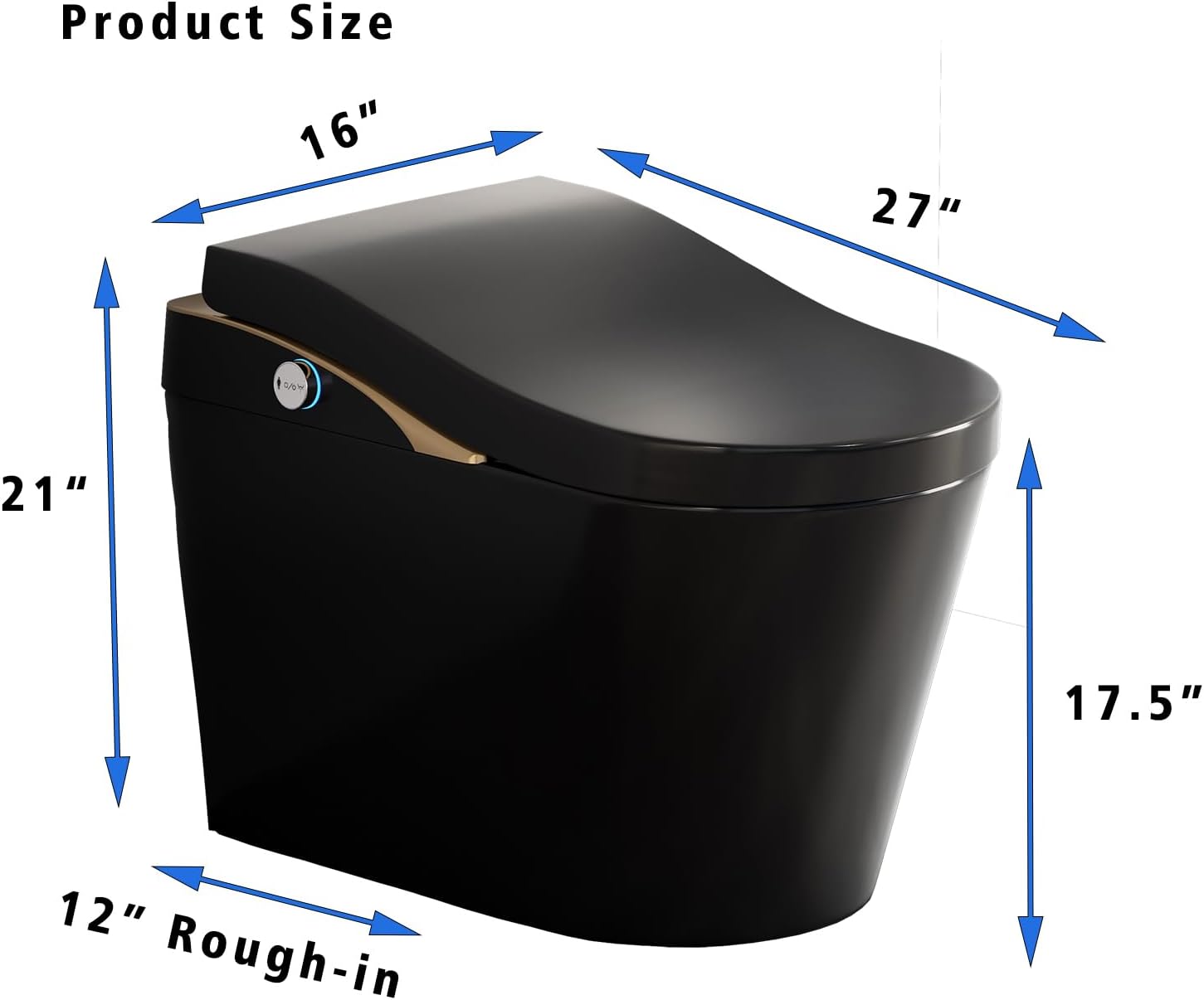 Modern Smart Toilet With Bidet, Auto Flush, Auto Open/Close,Heated Seat, Warm Water and Dry, 17.5' Comfort Height, Remote Control Black