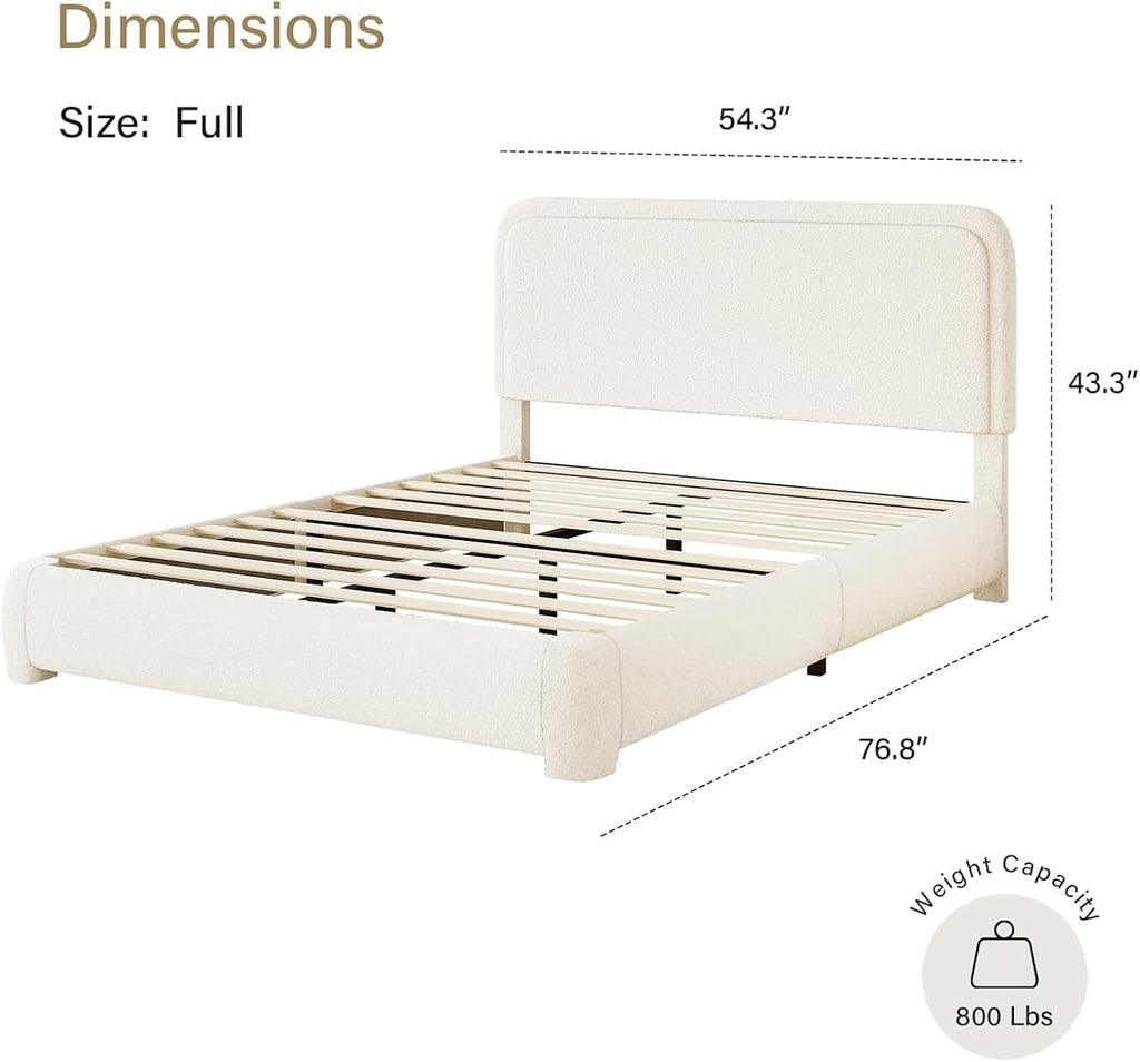 BarnFurin Full Size Bed Frame with Headboard, Cloud Boucle Upholstered Platform Bed Frame, Soft Rounded Corners, No Box Spring Required, Non-Slip and Noise-Free, Easy Assembly, Cream