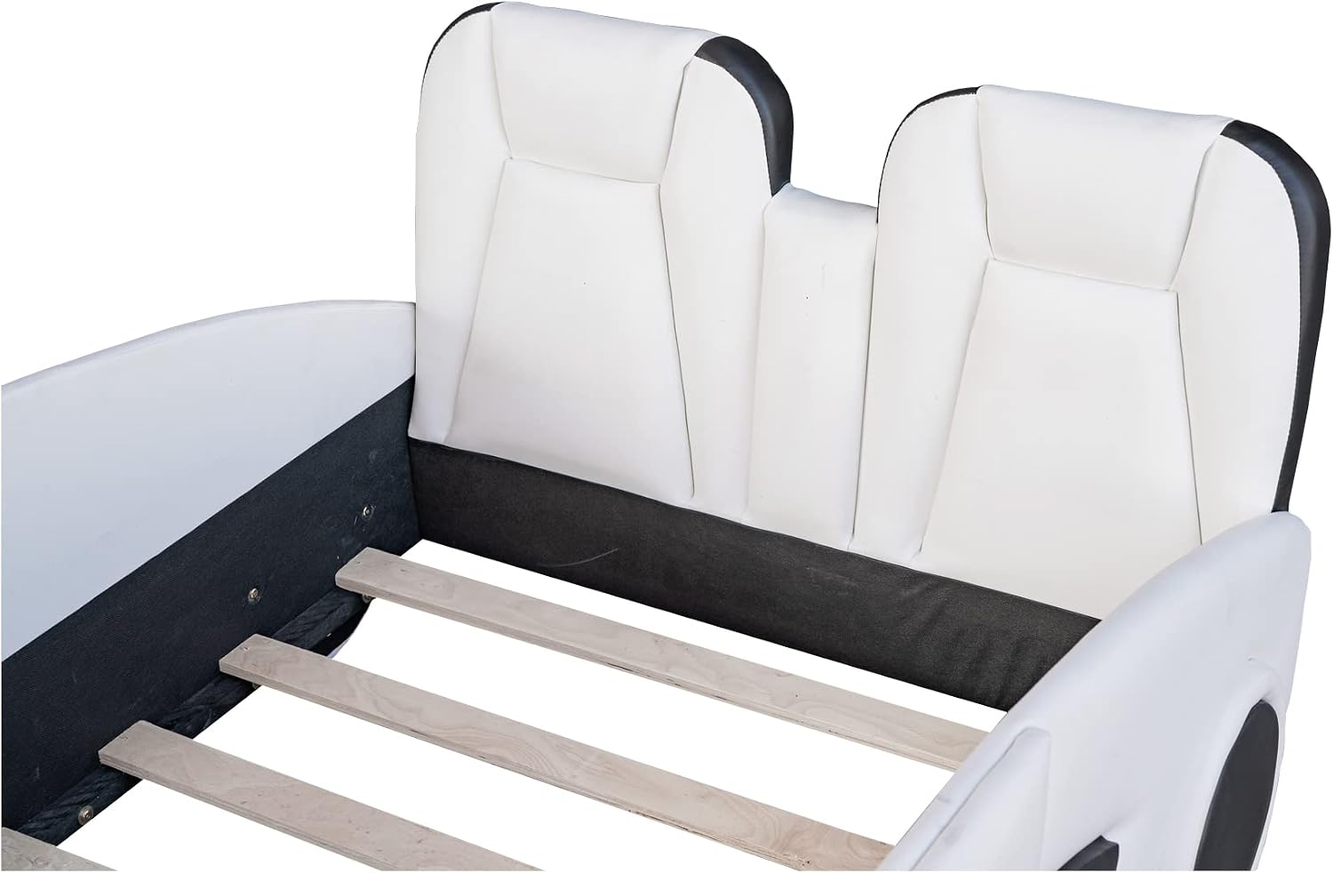 Merax Kids Twin Upholstered Day Bed Frame for Boys Girls, PU Leather Platform Bed with Race Car-Shaped Frame, No Box Spring Needed, White