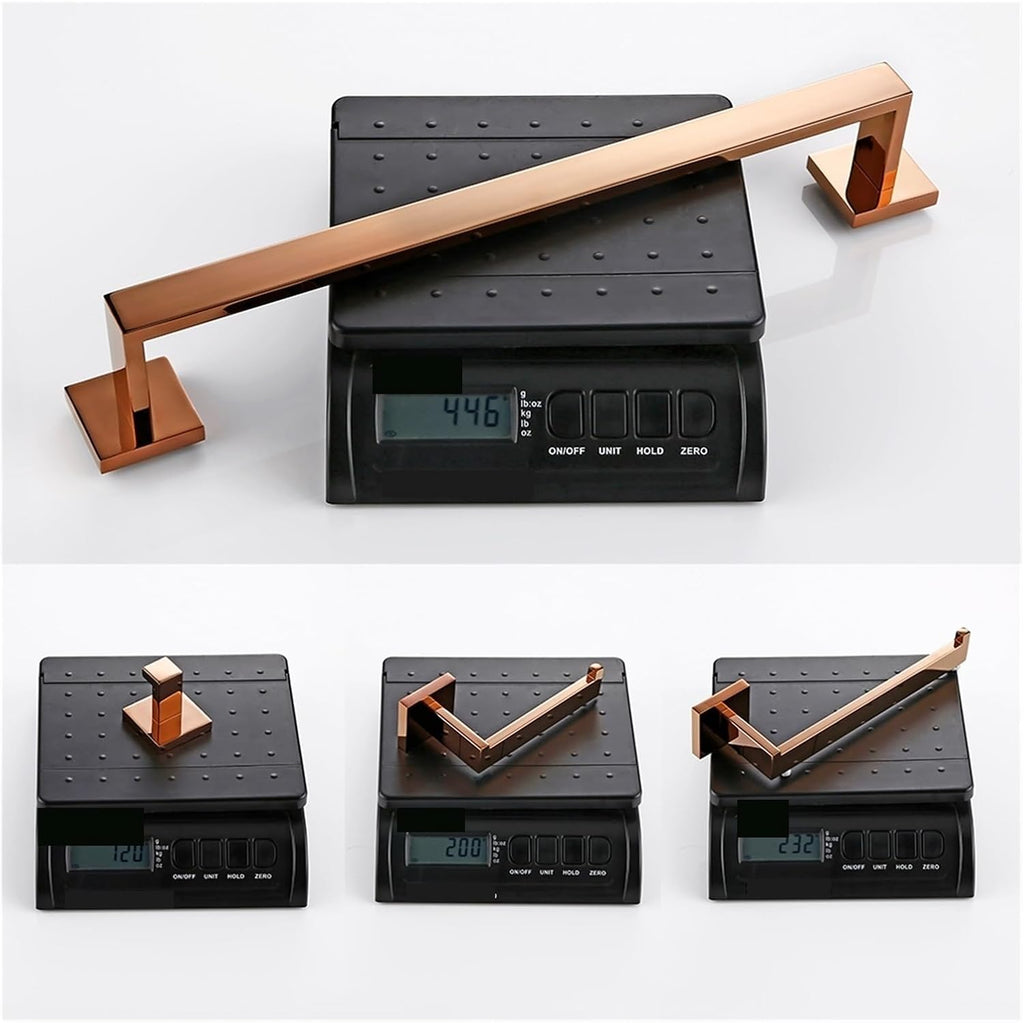 RAHBI Rose Gold Bathroom Accessories Set Wall Mount Shelf Toilet Bath Hardware Paper Holder Towel Bar Rack Rail Rod Robe Hook Hanger Leisurely (Color : 4 Piece Set)