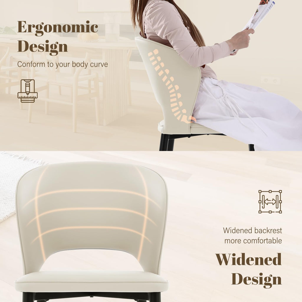 Homcosan Dining Chairs Set of 2, Modern Kitchen Chairs with Cross Structure & Exquisite Piping Design, Easy Assembly, Faux Leather Dining Room Chairs for Living Room Lounge, Bedroom, Beige