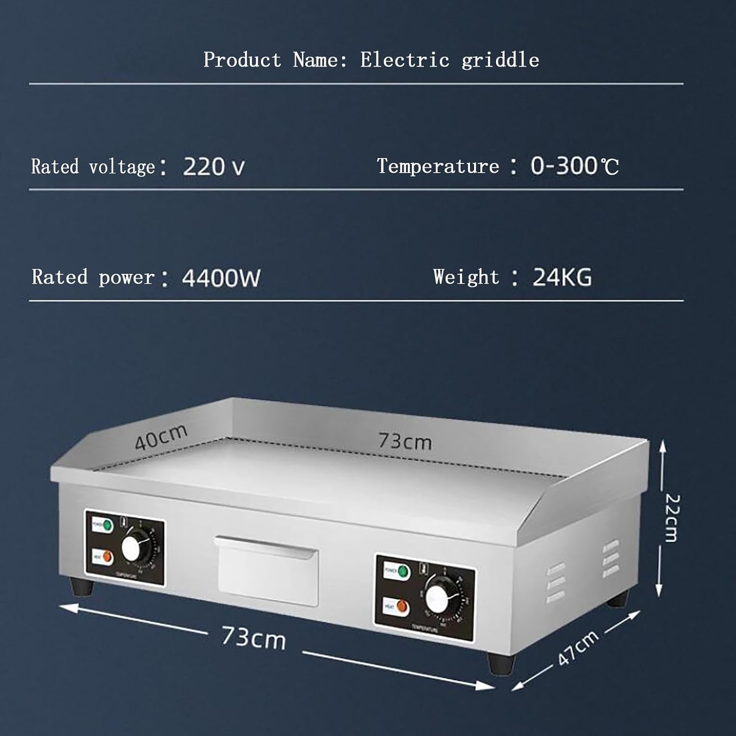 29' Commercial Electric Countertop Flat Top Griddle 4400W 220V Non-Stick Commercial Restaurant Kitchen Teppanyaki Grill Stainless Steel Adjustable Temperature Control 50~300℃