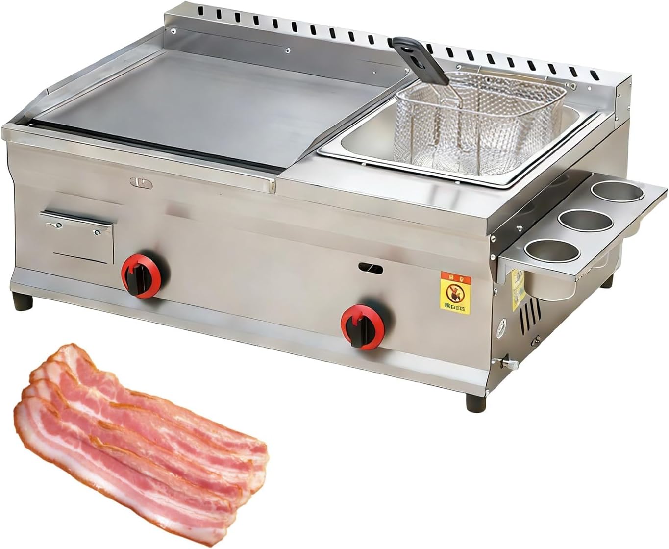 Gas Griddle With Fryer Commercial Flat Top Griddle, Fast Heating Gas System With Even Cooking Performance for Cafeteria and Food Service(Home-Use)