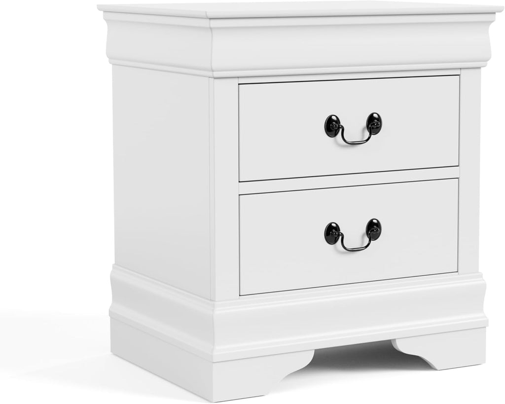 Furniture of America Arabella Traditional Solid Wood 3 Piece Bedroom Set, Full Bed Frame and Nightstands Set of 2, Chic Sleigh Design Bedframe with Headboard and Footboard, Box Spring Needed, White