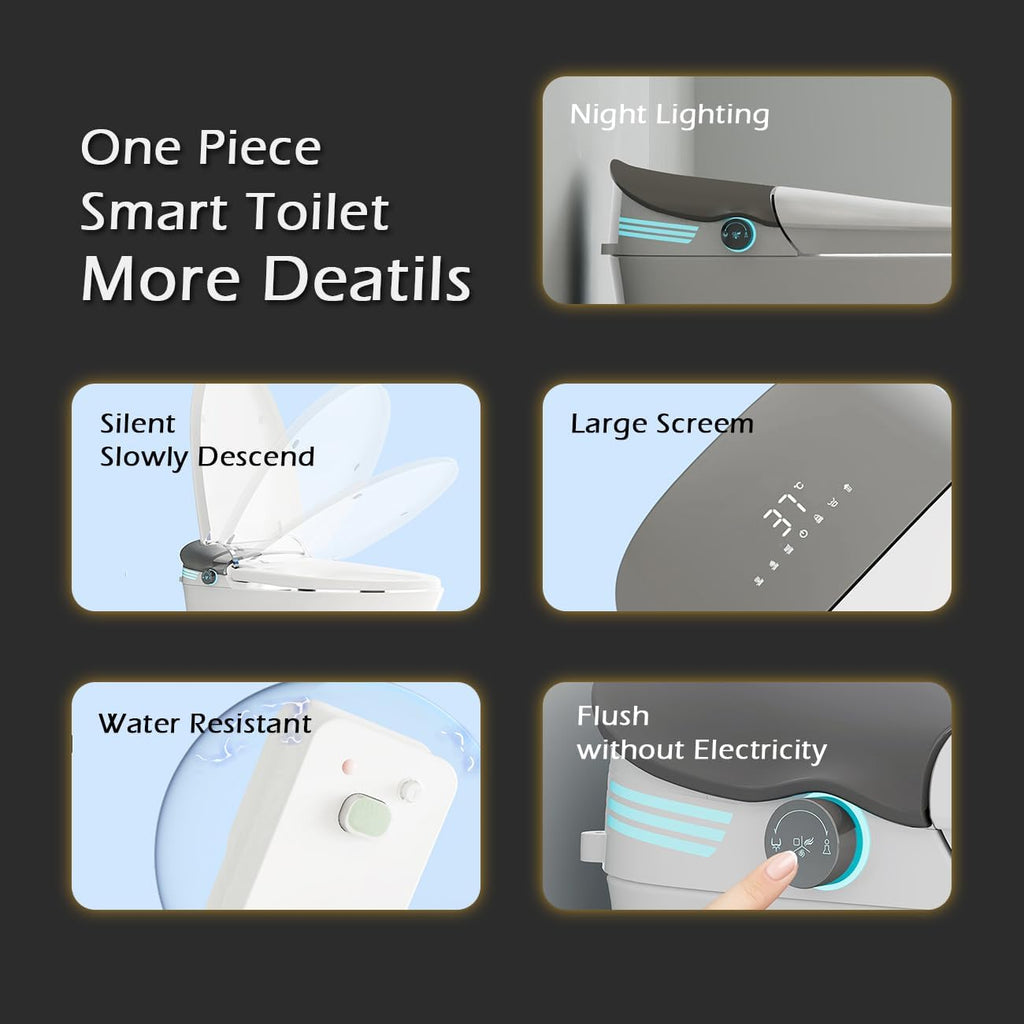 Smart Toilet with Bidet Built in,Bidet Toilet with Elongated Heated Seat,Foot Sensor,Auto Flush,Sprayer and Dryer,Remote Control,One Piece Tankless Toilets for Bathroom(ST619-WBTS)