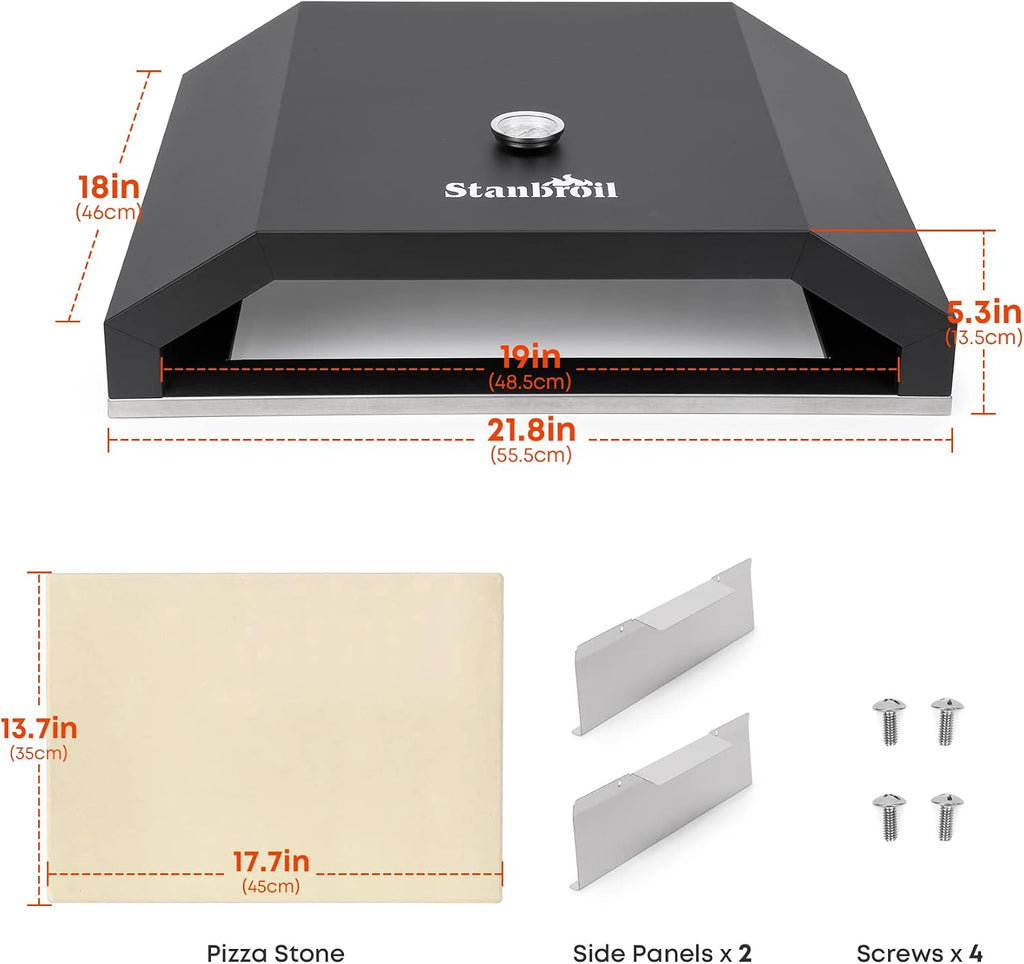 Stanbroil Pizza Oven for Blackstone 36' Gas Griddle Cooking Station, Outdoor Pizza Maker with Side Panels and Temperature Gauge, 17.7 in. x 13.7 in. Pizza Stone
