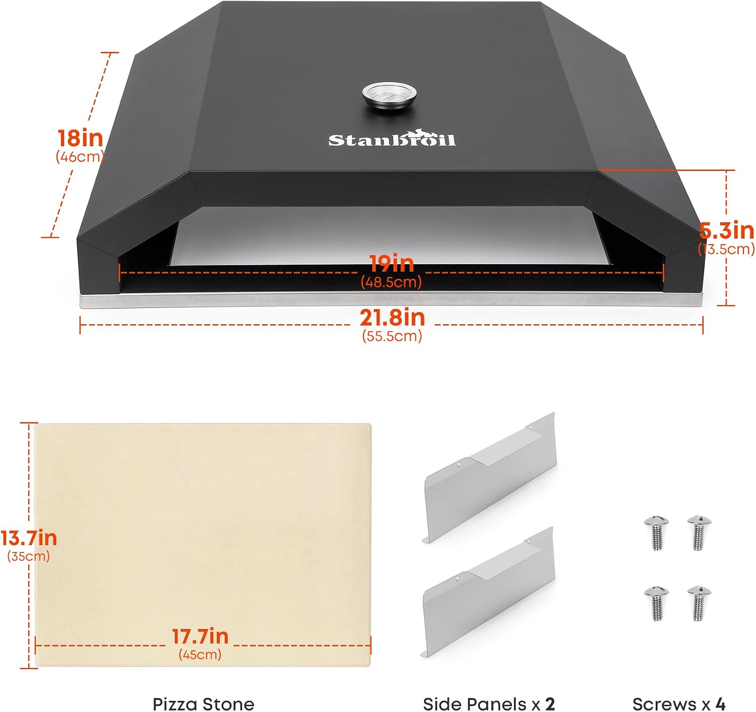 Stanbroil Pizza Oven for Blackstone 36' Gas Griddle Cooking Station, Outdoor Pizza Maker with Side Panels and Temperature Gauge, 17.7 in. x 13.7 in. Pizza Stone