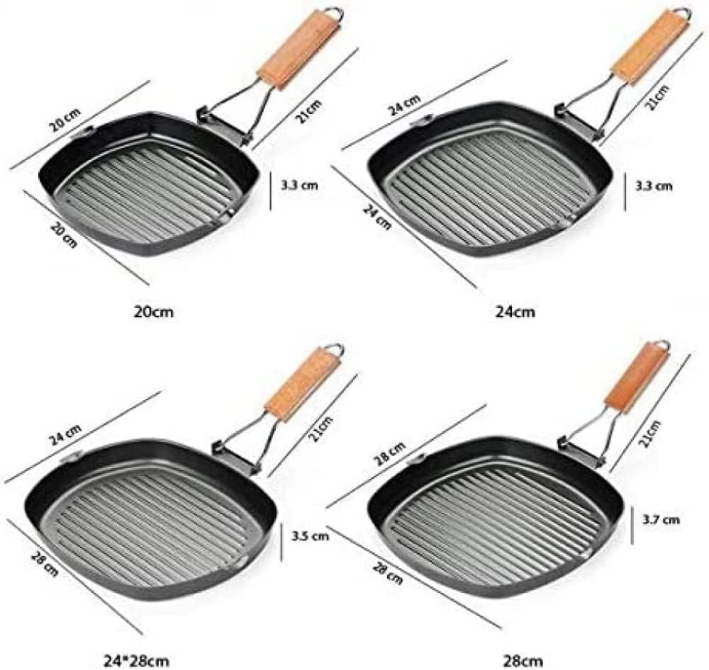 Folding Handle Non-Stick Square Frying Pan Grill Pan Skillet Griddle Pan, Non-Stick Iron Steak Frying Pan, Square Grill Pan Steak Wok(24 x 24cm)