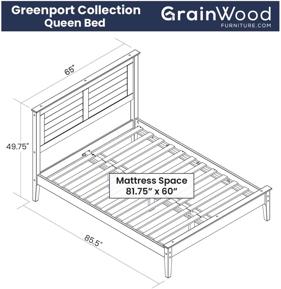 Grain Wood Furniture Greenport Solid Wood Platform Bed, Queen Size, Brushed Hickory