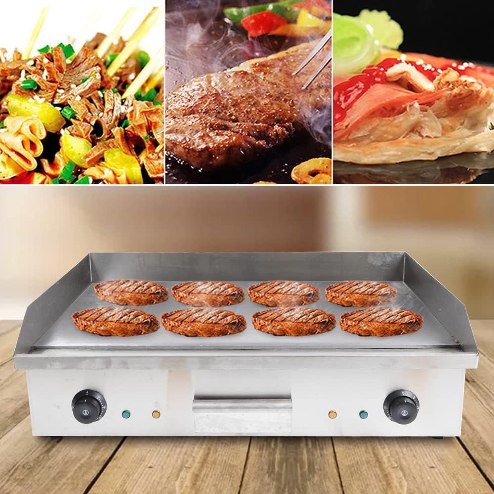 29' Commercial Electric Griddle-110V 4400W Electric Countertop Griddle Non-Stick Restaurant Teppanyaki Flat Top Grill Stainless Steel Adjustable Temperature Control 122°F-572°F(No plug included)