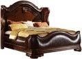 Pemberly Row Traditional Queen Bedroom Set, 4-Piece Wood Construction, Dark Walnut Finish, Upholstered Wing Headboard, Felt-Lined Drawers, Marble Tops, Beveled Mirror, Perfect for Elegant