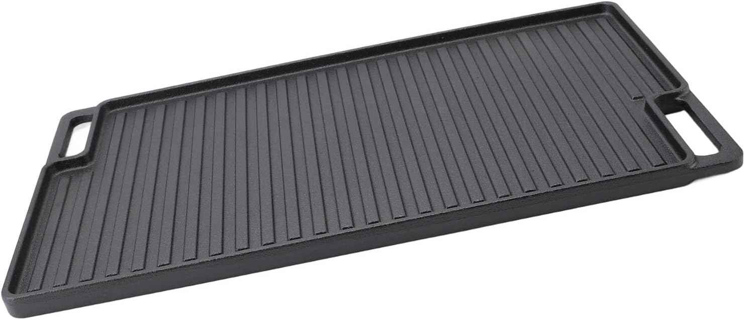 Aramox Reversible Grill Griddle, Pre Seasoned Cast Iron Flat Top Griddle with Non Stick Surface, Double Sided Textured Design for Stovetop Oven Grill Campfire Cooking