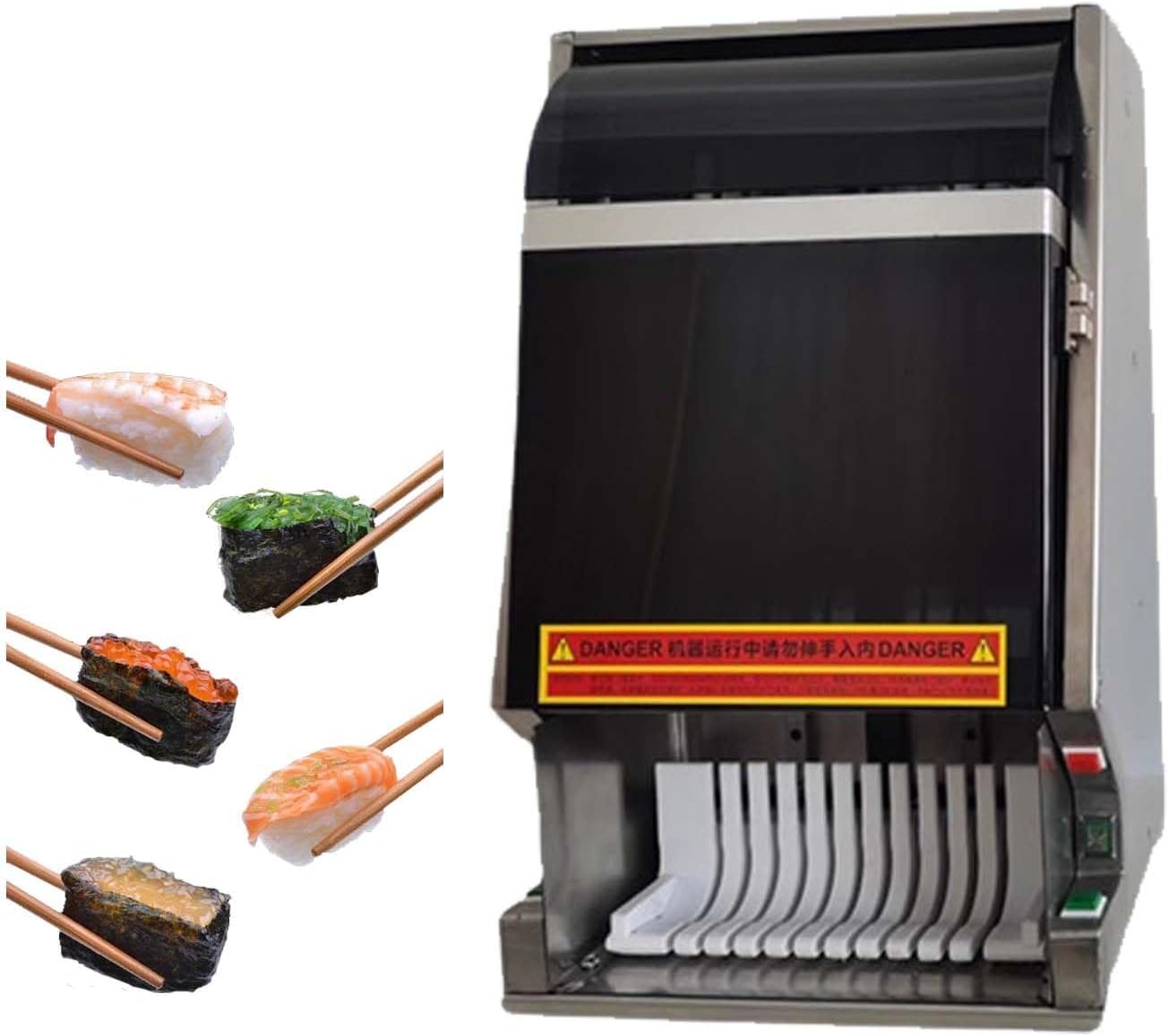 BANGBANGJI Commercial Sushi Cutting Machine, Automatic Sushi Roll Cutter, Desktop Sushi Roll Slicer, Cook's Tool & Gadget Sets, Can Cut Into 8/10/12 Pieces, Stainless Steel Body 10pieces