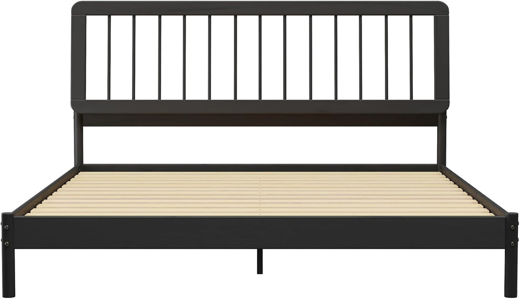 Walker Edison Clemente Mid-Century Modern Spindle Headboard King Bedframe, King Size, Black