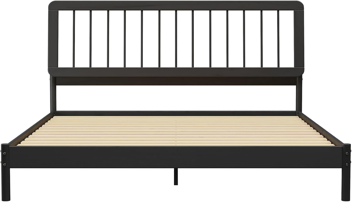 Walker Edison Clemente Mid-Century Modern Spindle Headboard King Bedframe, King Size, Black