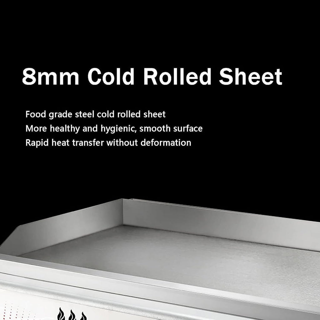 Kitchen LPG Gas Grill for Outdoor Catering Commercial Gas Griddle, Countertop Flat Top Griddle Stainless Steel Grill, Teppanyaki Fry Pan with Adjustable Temperature