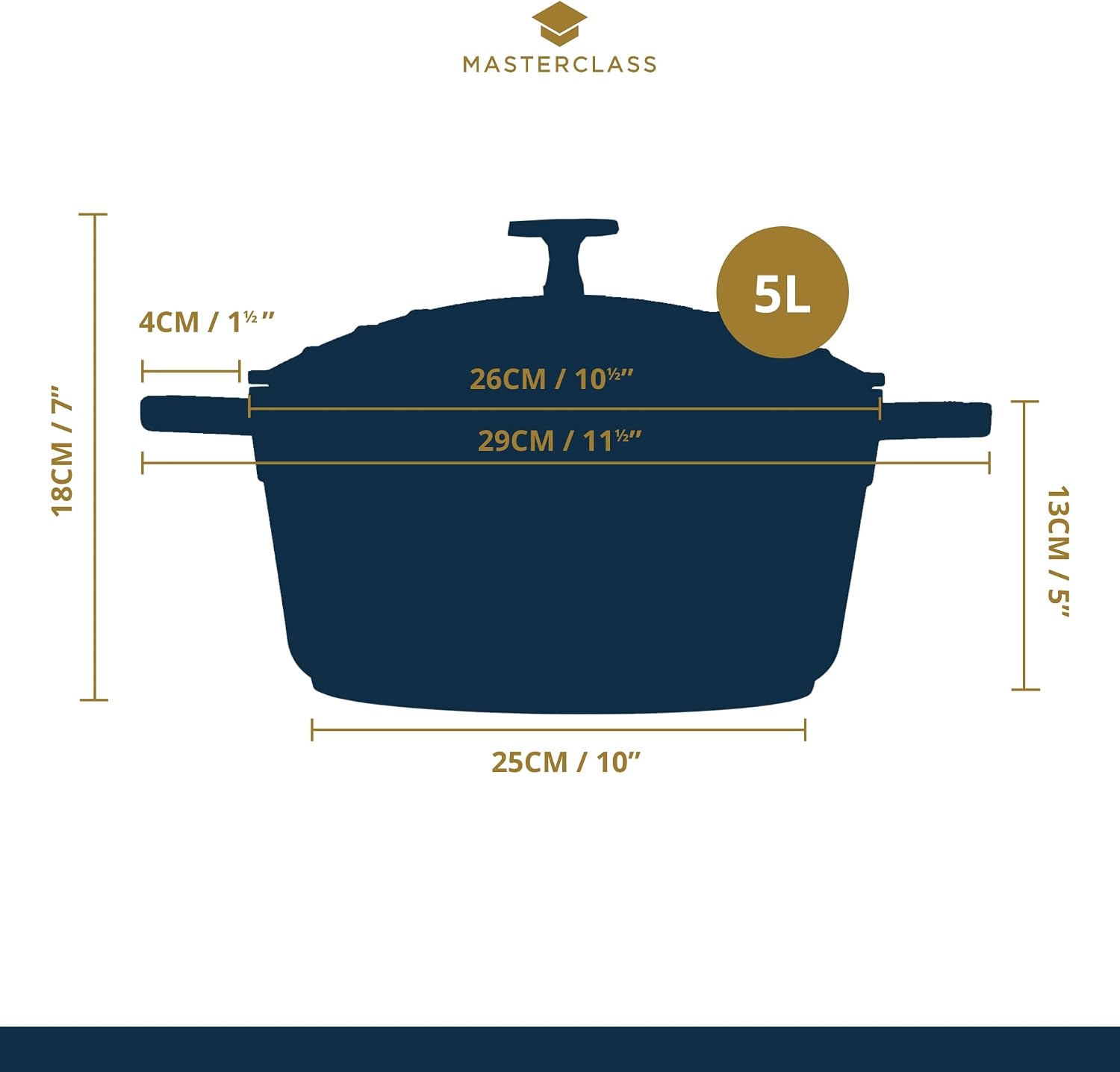 MasterClass Cast Aluminium Red Casserole Dish, 28cm, 5 Litre, Gift Boxed